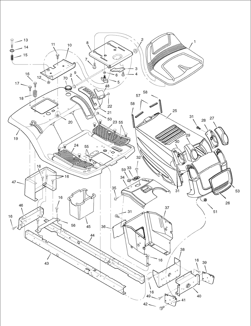 Chassis And Hood Diagram and Parts List for 405607X78A 2006 Briggs and Stratton Lawn Tractor